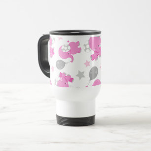 Pattern Of Pink Elephants, Cute Elephants, Stars Travel Mug