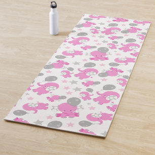 Pattern Of Pink Elephants, Cute Elephants, Stars Yoga Mat