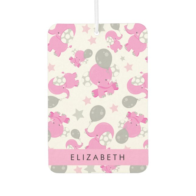 Pattern Of Pink Elephants, Stars, Your Name Car Air Freshener (Front)