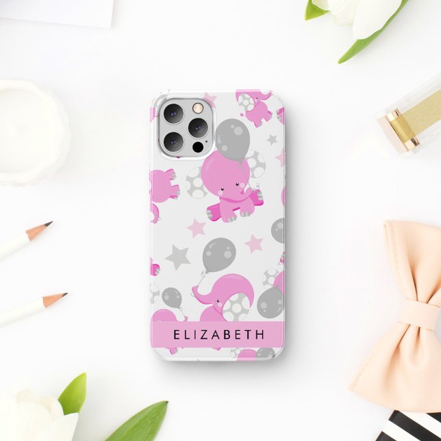 Pattern Of Pink Elephants, Stars, Your Name Case-Mate iPhone Case (Creator Uploaded)