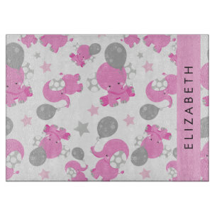 Pattern Of Pink Elephants, Stars, Your Name Cutting Board