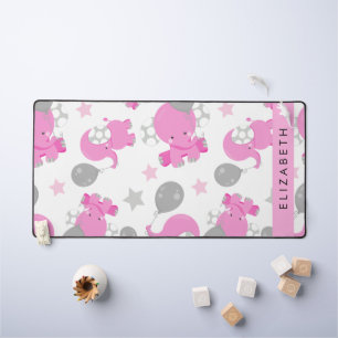 Pattern Of Pink Elephants, Stars, Your Name Desk Mat
