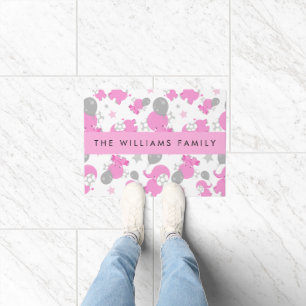 Pattern Of Pink Elephants, Stars, Your Name Doormat