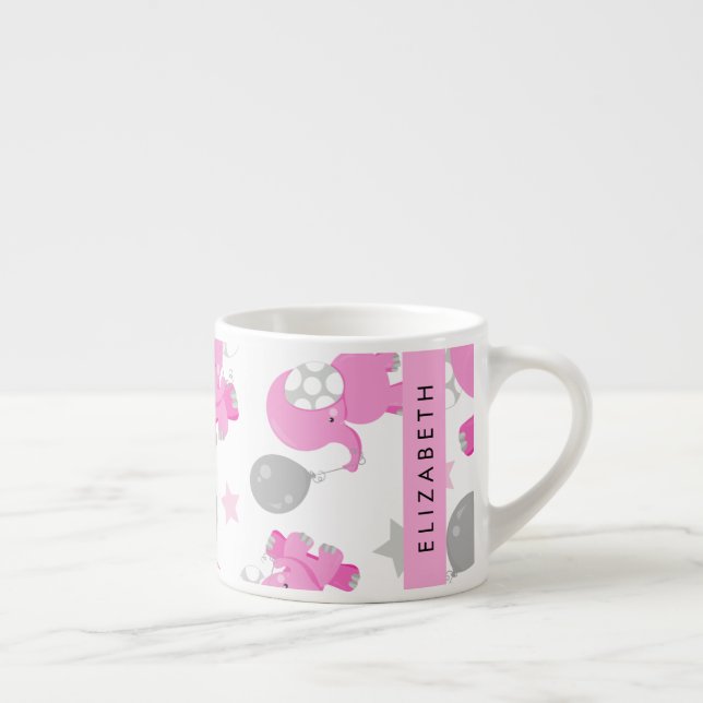 Pattern Of Pink Elephants, Stars, Your Name Espresso Cup (Right)