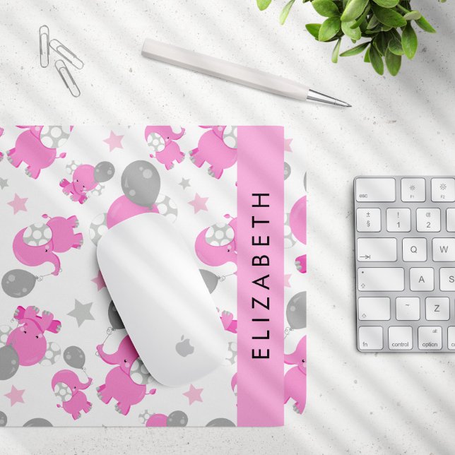 Pattern Of Pink Elephants, Stars, Your Name Mouse Mat (Creator Uploaded)