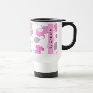 Pattern Of Pink Elephants, Stars, Your Name Travel Mug