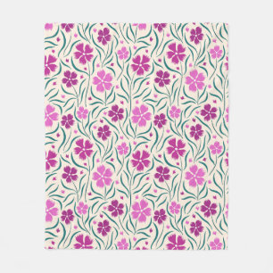 Pattern of pink flowers and green leaves fleece blanket