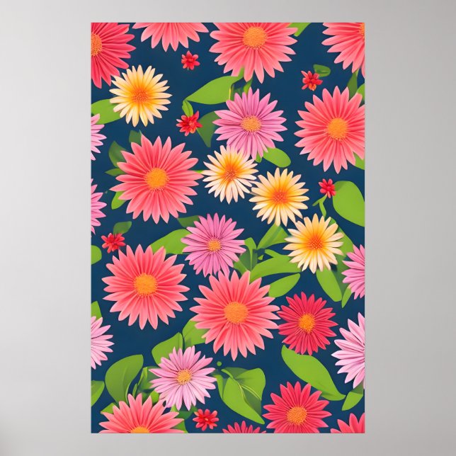 pattern of pink flowers, retro style poster (Front)
