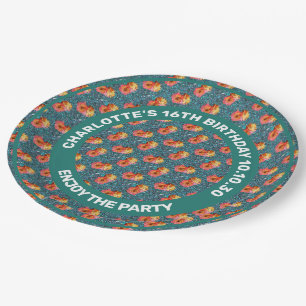 Pattern Of Rose Flowers Against Mosaic Background Paper Plate
