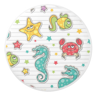 pattern of sea creatures ceramic knob