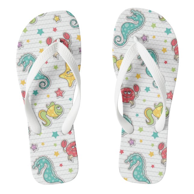 pattern of sea creatures flip flops (Footbed)