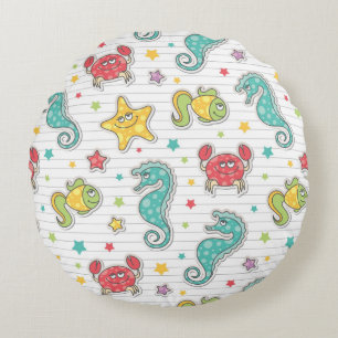 pattern of sea creatures round cushion