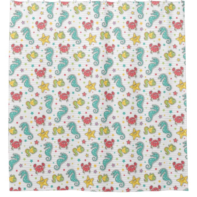 pattern of sea creatures shower curtain (Front)