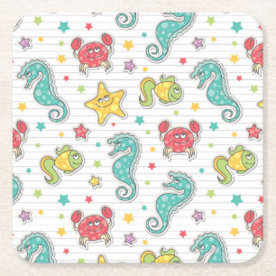 pattern of sea creatures square paper coaster