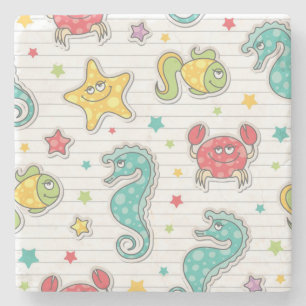 pattern of sea creatures stone coaster