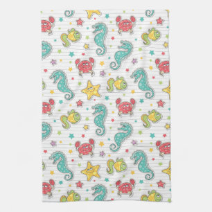 pattern of sea creatures tea towel