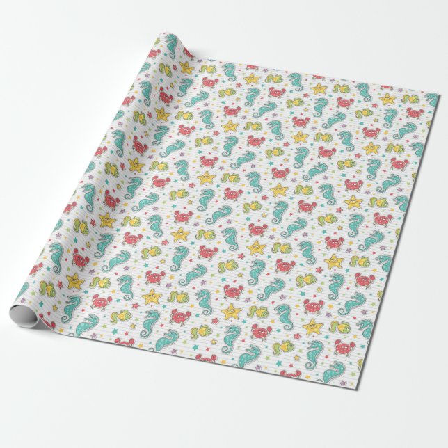 pattern of sea creatures wrapping paper (Unrolled)