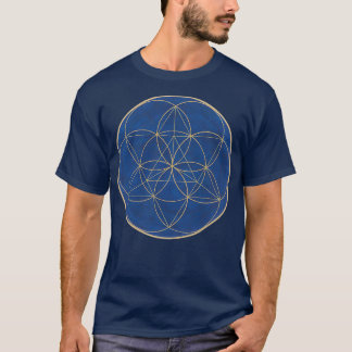 Pattern of Seed of Life and Merkaba Cobalt Blue T-Shirt