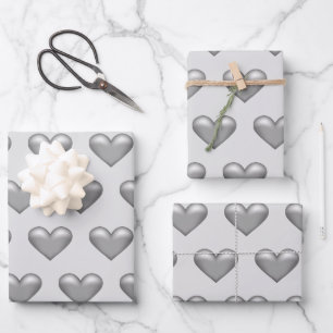 Pattern Of Silver Grey Colour Hearts Wrapping Paper Sheet