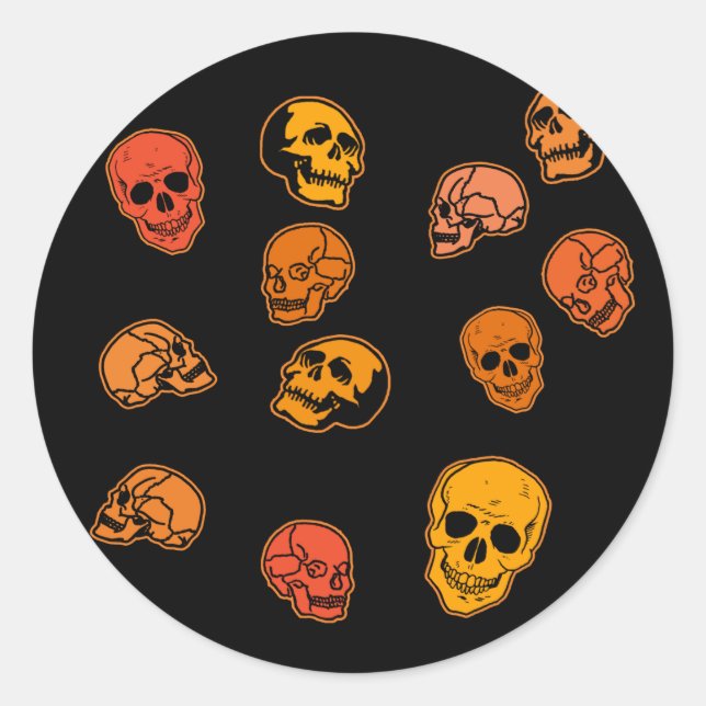 Pattern of Skulls on Black Classic Round Sticker (Front)