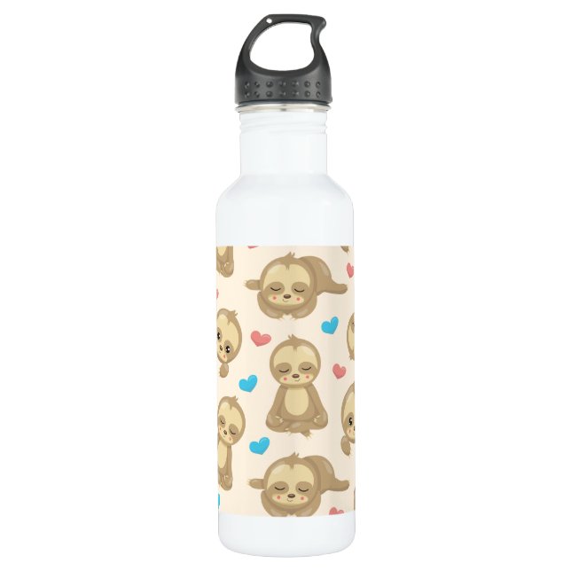 Pattern Of Sloths, Cute Sloths, Hearts 710 Ml Water Bottle (Front)