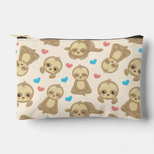 Pattern Of Sloths, Cute Sloths, Hearts Accessory Pouch