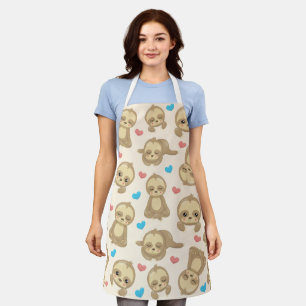 Pattern Of Sloths, Cute Sloths, Hearts Apron