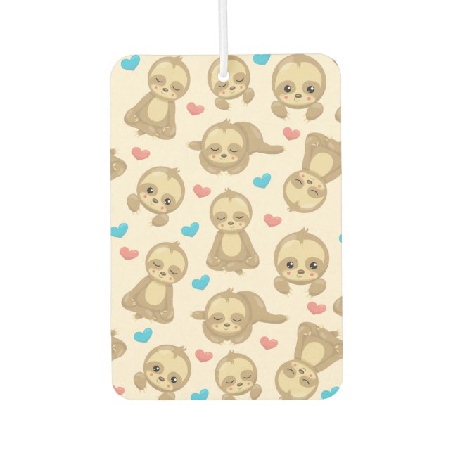 Pattern Of Sloths, Cute Sloths, Hearts Car Air Freshener (Front)