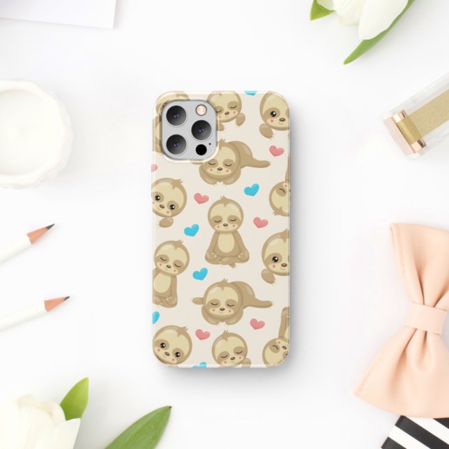 Pattern Of Sloths, Cute Sloths, Hearts Case-Mate iPhone Case (Creator Uploaded)