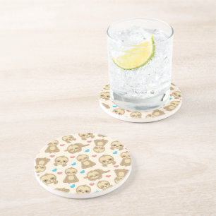 Pattern Of Sloths, Cute Sloths, Hearts Coaster
