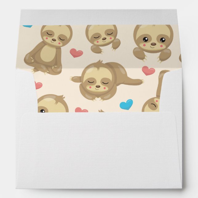 Pattern Of Sloths, Cute Sloths, Hearts Envelope (Back (Bottom))