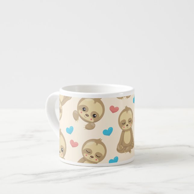 Pattern Of Sloths, Cute Sloths, Hearts Espresso Cup (Front Left)
