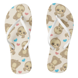 Pattern Of Sloths, Cute Sloths, Hearts Flip Flops