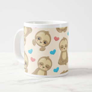Pattern Of Sloths, Cute Sloths, Hearts Large Coffee Mug