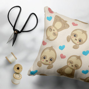 Pattern Of Sloths, Cute Sloths, Hearts Pillowcase