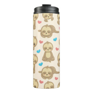 Pattern Of Sloths, Cute Sloths, Hearts Thermal Tumbler