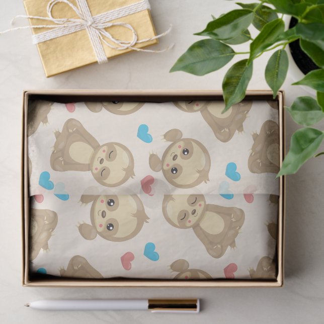 Pattern Of Sloths, Cute Sloths, Hearts Tissue Paper (Gift)