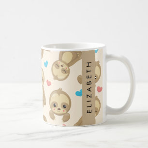 Pattern Of Sloths, Cute Sloths, Hearts, Your Name Coffee Mug