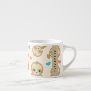 Pattern Of Sloths, Cute Sloths, Hearts, Your Name Espresso Cup