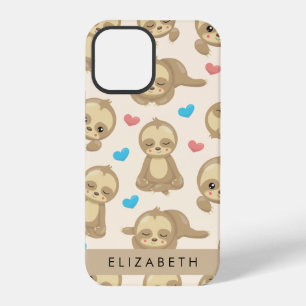 Pattern Of Sloths, Cute Sloths, Hearts, Your Name iPhone 12 Pro Case