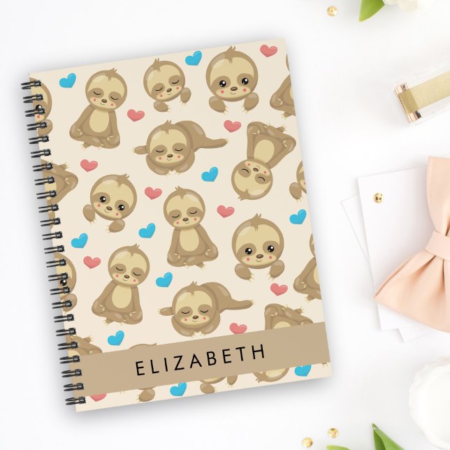 Pattern Of Sloths, Cute Sloths, Hearts, Your Name Notebook (Creator Uploaded)