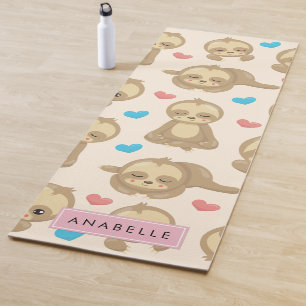 Pattern Of Sloths, Cute Sloths, Hearts, Your Name Yoga Mat