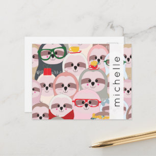Pattern Of Sloths, Cute Sloths, Your Name Postcard
