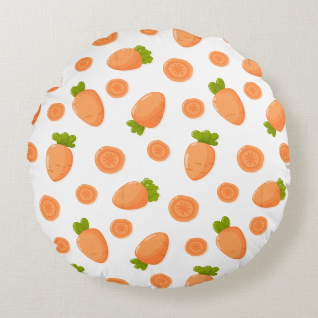 Pattern of small carrots and slices round cushion (Front)