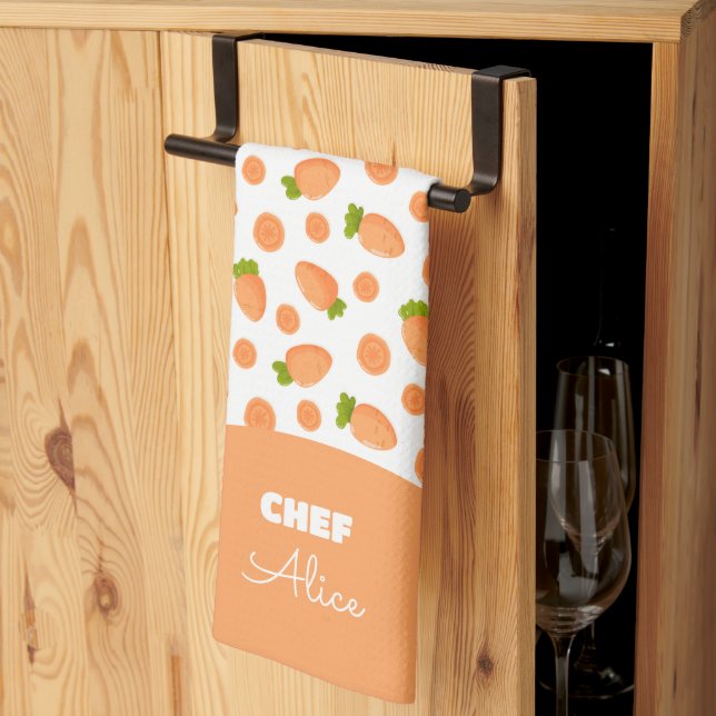 Pattern of small carrots and slices tea towel (Thirds Fold)