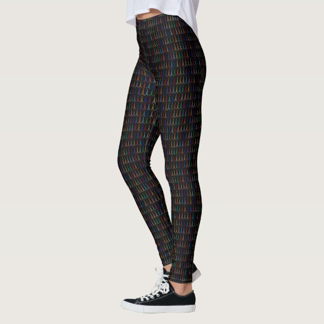 Pattern of small & colourful Eiffel Towers on blac Leggings (Left)