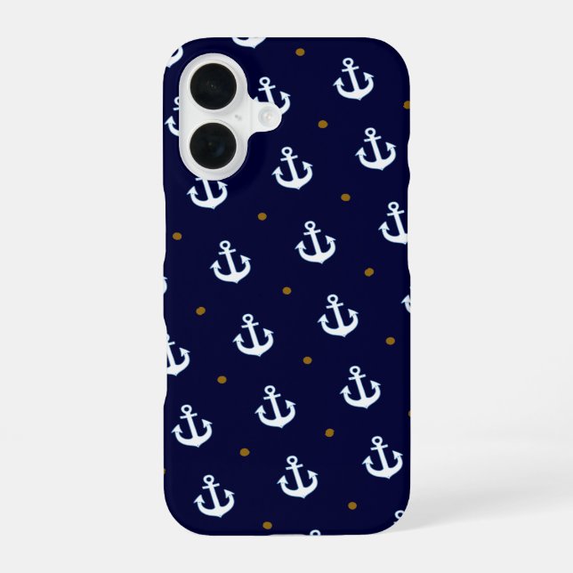 pattern of small White Anchors iPhone 16 Case (Back)