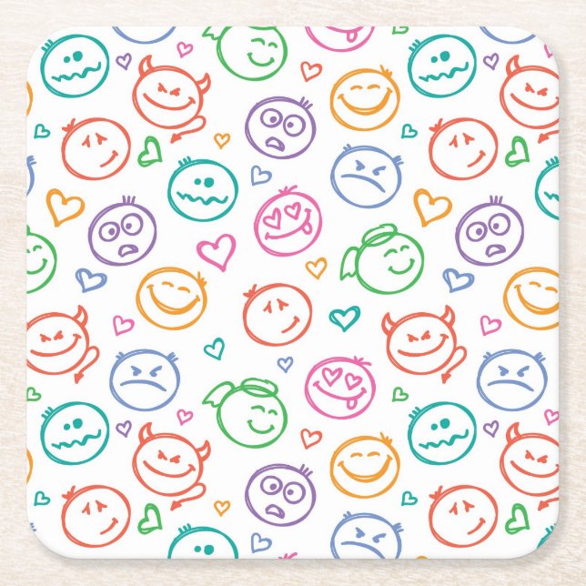 pattern of smiles square paper coaster (Front)