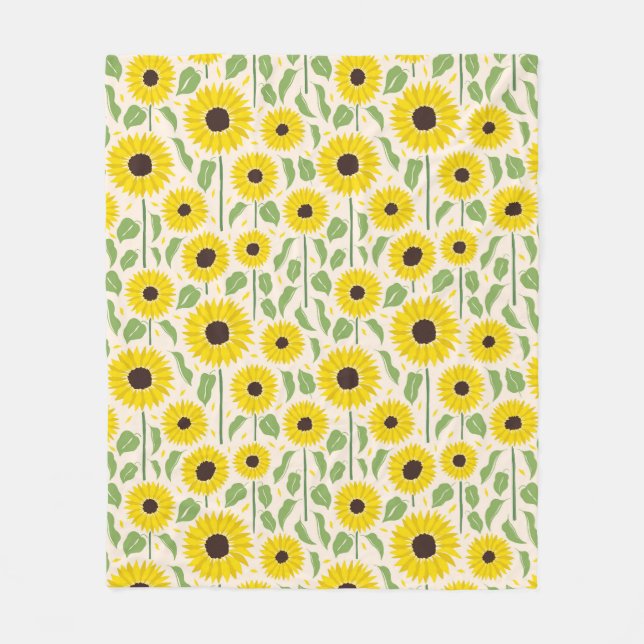 Pattern of sunflowers and leaves fleece blanket (Front)
