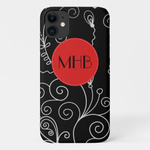 Pattern Of Swirls, Black and White, Monogram iPhone 11 Case